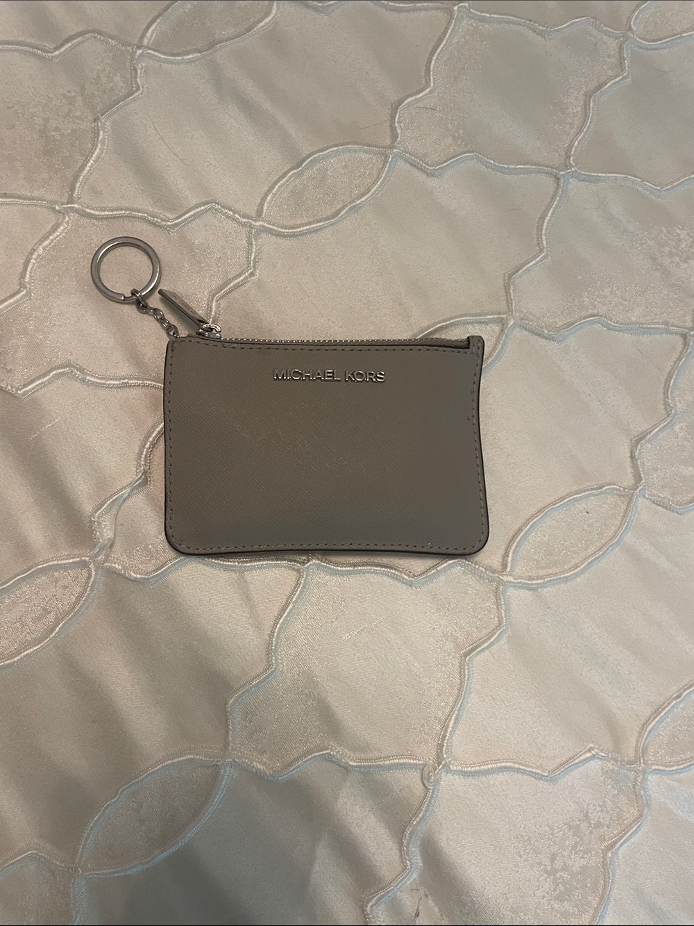 Michael Kors Grey Saffiano Leather Zip Card Holder with Keyring